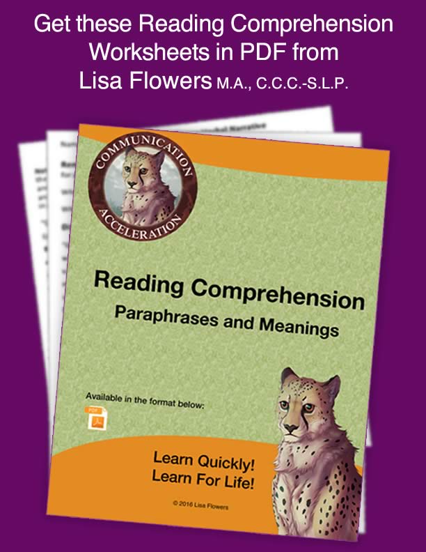 Reading comprehension worksheet Paraphrases and Meanings by Speech Language Pathologist Lisa Flowers