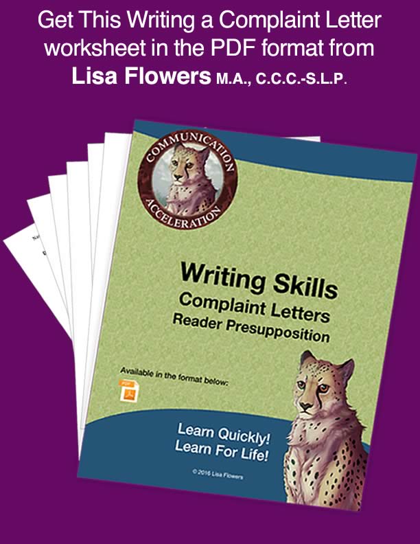 Writing skills worksheet Letter of Complaint Exercises by Speech Language Pathologist Lisa Flowers